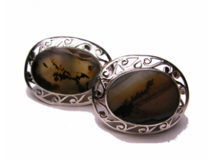 Country Landscape Cufflinks, Dendretic, Agate, and Sterling