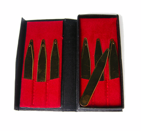 Antique Gold Metal Collar Pins, Set of Six in red box