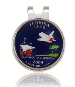 Magnetic Florida Quarter, Hand Painted Golf Marker