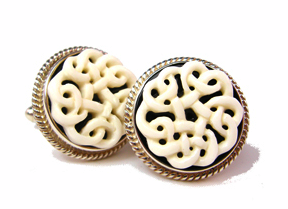 Irish Love Knots Cufflinks, Bone, Onyx, and Sterling Silver